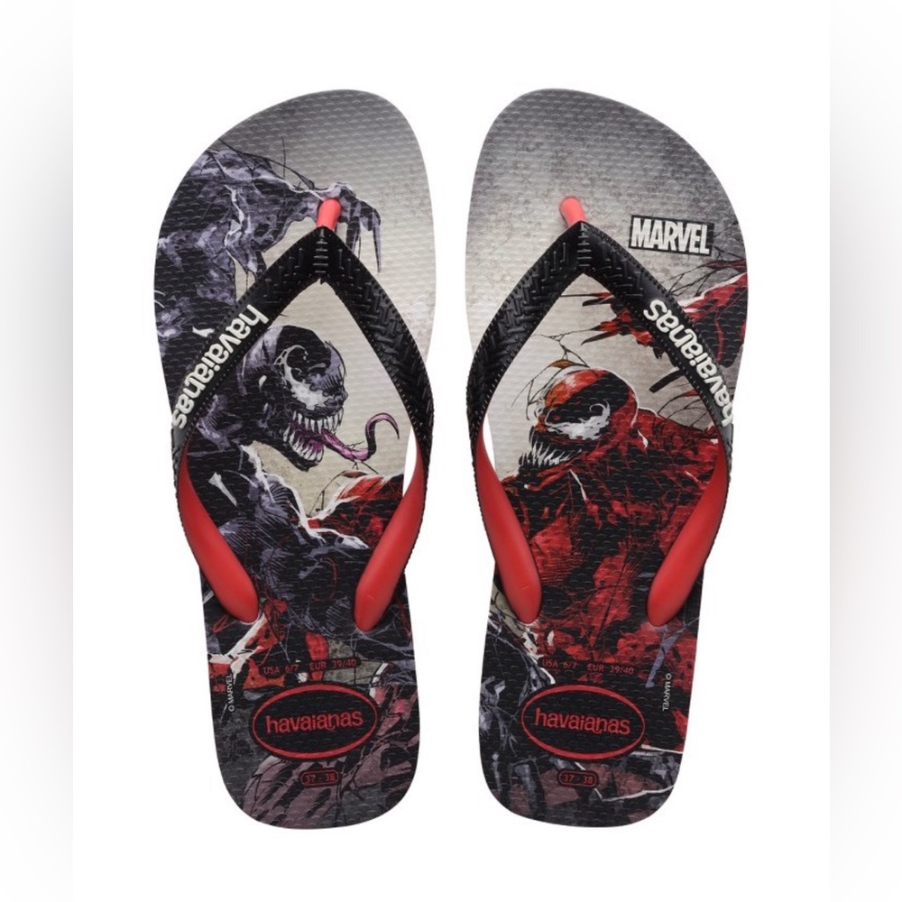 Havaianas Top Marvel Venom vs Carnage Black/Red Flip Flops Men's Size 11/12 New